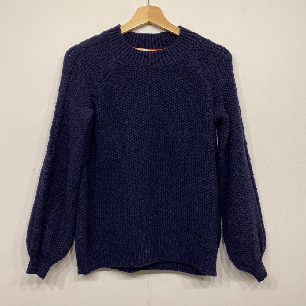 Boden Wool and Cotton Blend Mock Neck Navy Sweater XS